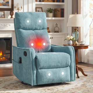 Sunvega Fabric Swivel Rocker Recliner Chair with Massage and Lumbar Heat for Living Room