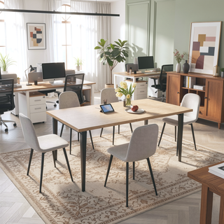 Sunvega 63-inch Modern Dining Table with Wooden Tabletop and Iron Legs for 6-8 People
