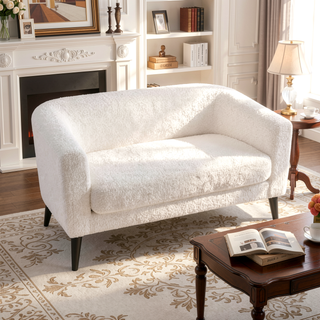 Sunvega Modern 51 Inch Textured White Polyester Loveseat with Black Rubberwood Legs