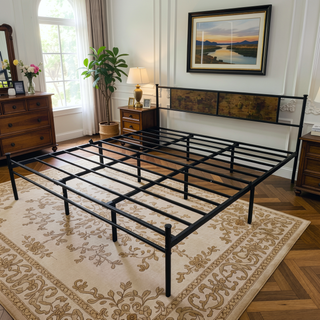 Sunvega Sturdy Queen Size Bed Frame with Wood Headboard & Footboard