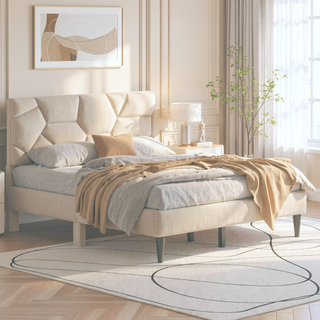 Sunvega Queen Bed Frame with Linen Storage Headboard Strong and Stable No Noise