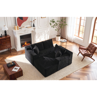 Sunvega Plush L-Shaped Cloud Sectional Sofa with Corduroy Fabric for Living Room