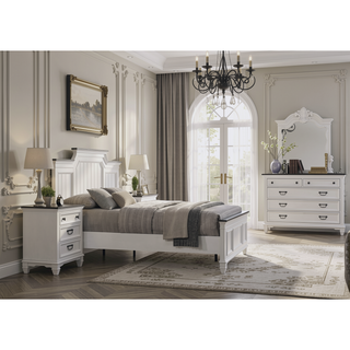 Sunvega Modern Farmhouse Queen Bedroom Set with Dresser Mirror Nightstand Chest