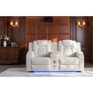 Sunvega Faux Leather Power Reclining Loveseat with LED Lighting and USB Ports