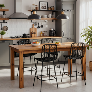 Sunvega Set of 4 Rattan Bar Stools with Breathable Wicker Seat and Back for Kitchen