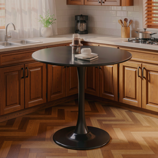 Sunvega Modern Round Dining Table with MDF Top and Sturdy Steel Base for Kitchen