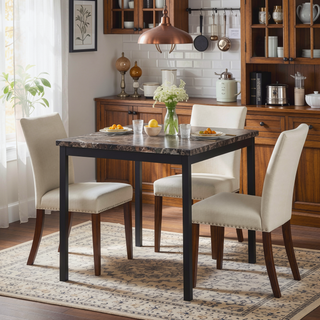 Sunvega Faux Marble Top Metal Frame Dinette Table with Exceptional Durability