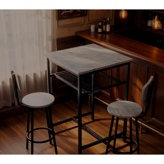 Sunvega Foldable Counter Height Bar Table Set with 2 Stools and Iron Frame