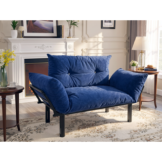 Sunvega Blue Small Space Saver Love Seat Couch with Arms for Living Room