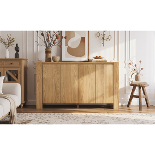 Sunvega Retro Wood Sideboard Buffet Cabinet with Distressed Finish and Adjustable Shelves