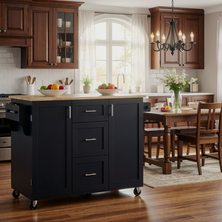 Sunvega Rolling Kitchen Island with Storage Cart, 3 Drawer and Slide-Out Shelf Design