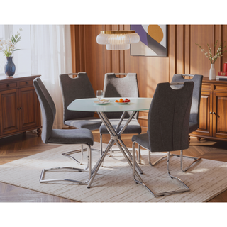 Sunvega Square Small Tempered Glass Dining Table with Chrome Legs