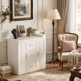 Sunvega 59 Inch Makeup Vanity Desk with 3 Drawers 2 Cabinets and Storage Shelves