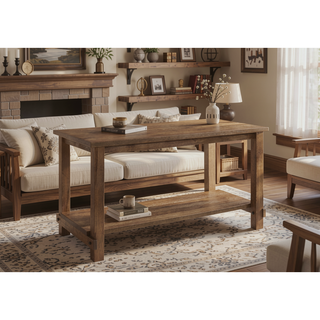 Sunvega Weathered Oak Finish Counter Height Table with Wood Veneer and Storage Shelf