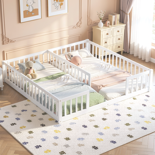 Sunvega Double Twin Floor Bed with Guardrails for Compact Rooms and Limited Space