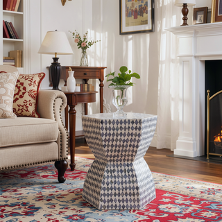 Sunvega Blue Capiz Inlay Tapered Hexagon Accent Stool for Bedrooms