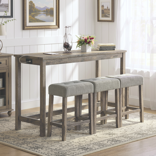 Sunvega Industrial Bar Table Set with Power Outlet and 4 Ergonomic Chairs for Living Room