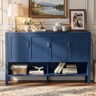 Sunvega 55.1-Inch Modern Sideboard with 4 Doors and Open Shelf for Living Room