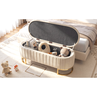 Sunvega Elegant Upholstered Velvet Storage Ottoman with Button-Tufted Design and Metal Legs