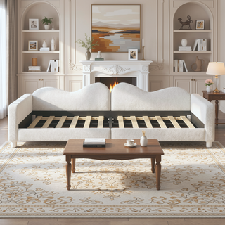 Sunvega Full Size Upholstered Daybed with Cloud Shaped Backrest and Sherpa Fabric