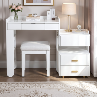 Sunvega 3-in-1 Makeup Vanity Desk with Flip-Top Mirror LED Lighting and Ample Drawers