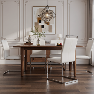 Sunvega Modern Faux Leather High Back Dining Chairs with C-Shaped Metal Legs Set of 4