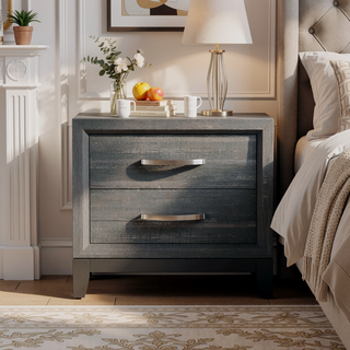 Sunvega Modern Gray Wood Nightstand with Two Drawers and Chrome Handles