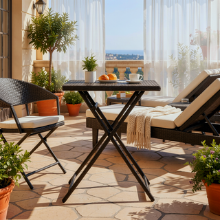 Sunvega Folding Outdoor Bar Table with Powder-Coated Iron Frame and Wicker
