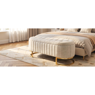 Sunvega Elegant Upholstered Velvet Storage Ottoman with Button-Tufted Design and Metal Legs