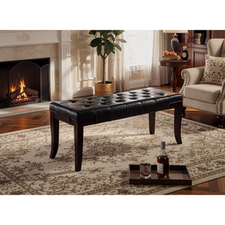 Sunvega Tufted Faux Leather Upholstered Bench with Tapered Hardwood Legs