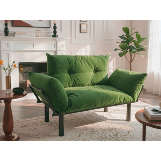 Sunvega Blue Small Space Saver Love Seat Couch with Arms for Living Room