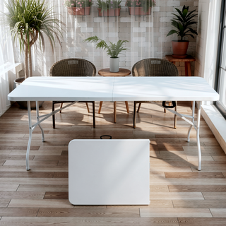 Sunvega 6ft Portable Folding Plastic Table with Waterproof Tabletop and Carry Handle