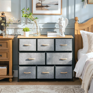 Sunvega Foldable 8-Drawer Fabric Dresser with Steel Frame and Wood Top for Bedroom