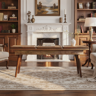 Sunvega Handcrafted Mango Wood Triple Accent Bench with Oak Finish