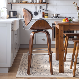 Sunvega Mid-Century Modern Swivel Barstool with Faux Leather Upholstery and Walnut Frame