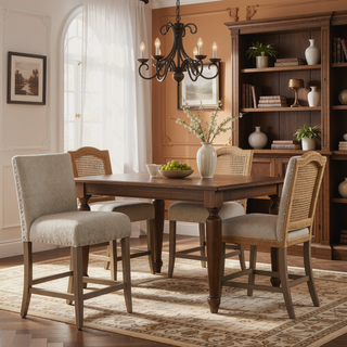 Sunvega Gray and Brown Fabric Upholstered Wooden Counter Stool with Nail Head Trims