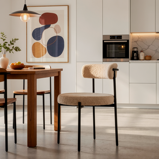 Sunvega Modern Dining Chairs with Tufted Beige Boucle Fabric and Curved Back