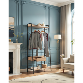 Sunvega Light Brown Free Standing Metal Clothes Rack with One Drawer