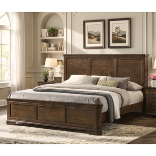 Sunvega Traditional Wood Panel Bed Set with Dresser Mirror and Two Nightstands