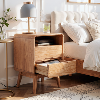 Sunvega Premium European Beechwood Nightstand with Ample Storage and Safe Design