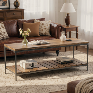 Sunvega Natural Mango Wood Bench with Gunmetal Frame and Slat Shelf