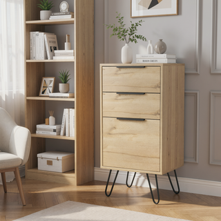 Sunvega Light Oak Dresser with Three Drawers and Hairpin Legs Superior Top