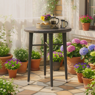 Sunvega Round Bar Table for Patio Made of All Weather Wicker and Iron Frame