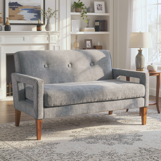 Sunvega Modern Gray Chenille Loveseat with Pocket Coils and Solid Wood Legs