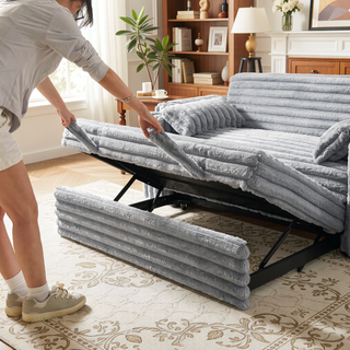 Sunvega Light Grey Corduroy Sofa Bed with Pull Out Bed and USB Charging