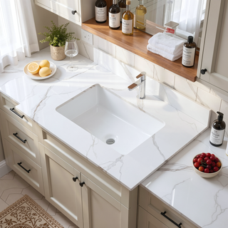 Sunvega 31 Inch Sintered Stone Vanity Top with Ceramic Sink and Backsplash