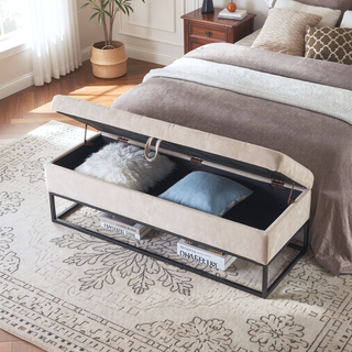 Sunvega 58.6" Contemporary Velvet Storage Bench with Button Tufted Top for Bedroom