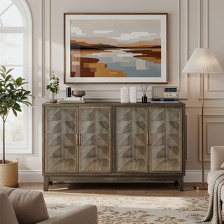 Sunvega Modern Sideboard Cabinet with 4 Diamond Relief Doors for Living Dining Room