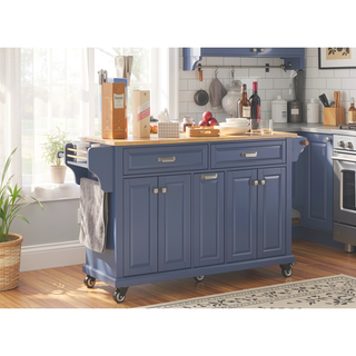 Sunvega Kitchen Cart with Rubber Wood Countertop Storage Cabinet and 2 Drawers