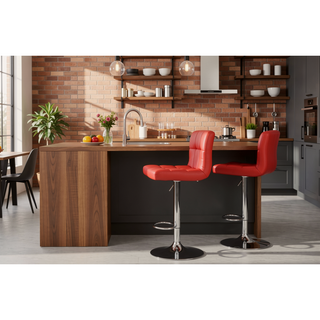 Sunvega Red Chrome Faux Leather and Metal Bar Stool with 43 Inch Height